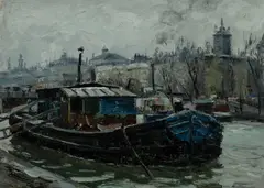 Barge on the Seine by Will Ashton, Oil on Canvas on Board, sold May 2024