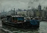 Will Ashton, Barge on the Seine, Oil on Canvas on Board