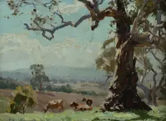 John Rowell, Cattle in Sunlight, Oil on Board