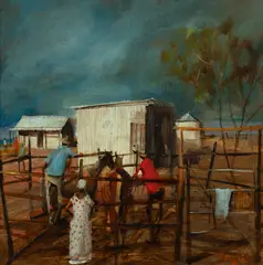 Hugh Sawrey, By the Catching Yard, Alroy Downs NT, Oil on Board