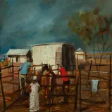 Hugh Sawrey, By the Catching Yard, Alroy Downs NT, Oil on Board