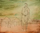 Figure in Outback Landscape by Sidney Nolan, 1954, Mixed Media on Paper, sold May 2024