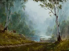 Kevin Best, The Stockman and His Mates (Khancoban, N.S.W.), Oil on Board