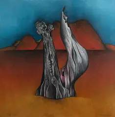 Shay Docking, Dead Red Gum and Volcanic Cinder Cone, 1978, Pastel & Acrylic on Paper on Board