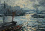 Dora Meeson, The Thames, London, Oil on Board