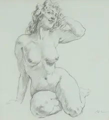 Figure Posing by Norman Lindsay, c.1925, Pencil, sold May 2024