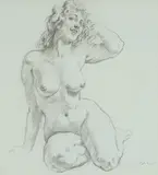 Figure Posing by Norman Lindsay, c.1925, Pencil, sold May 2024