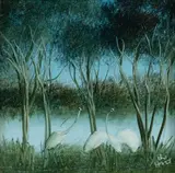 Birds on the Creek by Pro Hart, Oil on Board, sold May 2024