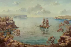 Ian Hansen, Study for HMS Sirius Entering Sydney Harbour, Oil on Canvas