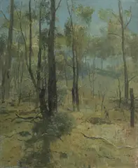Bushman and Sheep by Lance Solomon, Oil on Board, offered May 2024