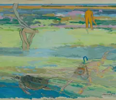Robin Wallace-Crabbe, Heron Island - Diver + Turtle, 1981, Oil on Paper