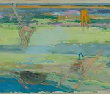 Robin Wallace-Crabbe, Heron Island - Diver + Turtle, 1981, Oil on Paper