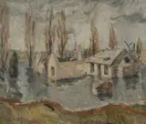Roderick Malcolm Shaw, Flooded Backyards, Eucumbene at Adaminaby [NSW]' 1960/1, Oil on Board