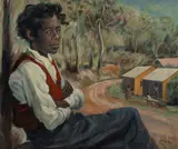 John Santry, Aboriginal Boy with Crossed Arms, 1964, Oil on Board