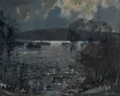 Alan Grieve, Middle Harbour Nocturne, Oil on Canvas on Board