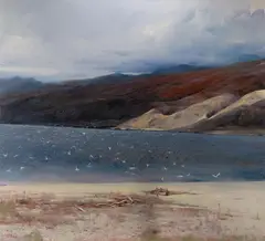 Ji Chen, Lake and Birds, Oil on Canvas