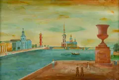 Cedric Flower, Fishing in the Neva River, St Petersburg, 1972, Oil on Board