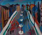 Maksymilian Feuerring, Street View, Oil on Board