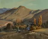 John Samuel Loxton, Afternoon Light, Farm in a River Valley, Oil on Canvas on Board