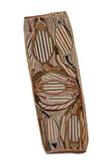 Turtles and Snakes in Grass by George Milpurrurru, Natural Earth Pigments on Bark, sold May 2024