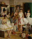 Jenő Jendrassik, Dancers in Dressing Room, Oil on Canvas