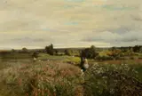 Charles James Lewis, English Landscape with Mother & Children Gathering Flowers, 1867, Oil on Canvas