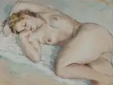 Pál Fried, Resting Nude, Oil, Gouache & Pencil on Card