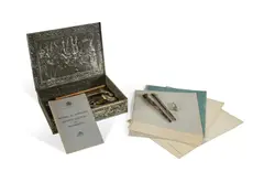 William Dobell, The Artist's Paint Box and Brushes, Photograph, Materials Booklet and Uncompleted Sketch Pad