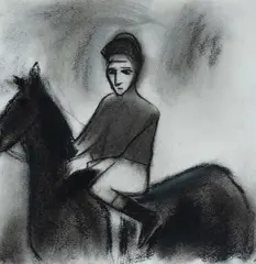 Robert Dickerson, Jockey on Horse, Charcoal