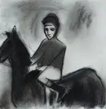 Robert Dickerson, Jockey on Horse, Charcoal