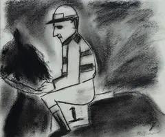 Robert Dickerson, Jockey in Stripes, Charcoal