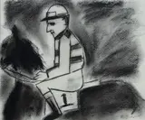 Robert Dickerson, Jockey in Stripes, Charcoal