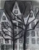 Robert Dickerson, London Street / Building with Trees, Pastel & Charcoal