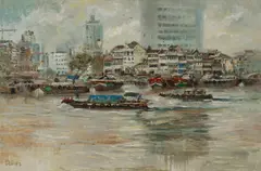 Sia Yong Koeh, Singapore River, 1983, Oil on Canvas