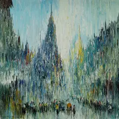 City Street by Leonardo Zablan, Oil on Canvas on Board, offered Mar 2024