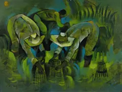 Workers in a Field by Roger San Miguel, Oil on Canvas, sold Mar 2024