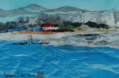 Jehan Chan, Fishing Boats and Coast, 2000, Mixed Media on Paper