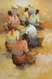 Flower Sellers by Alfredo Buenaventura, Oil on Canvas on Board, offered Mar 2024