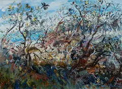 Celia Perceval, Wattle Birds in the Banksias at Haycocks Point [NSW], Oil on Linen