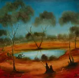 Pro Hart, Beyond the Black Stump, 1976, Oil on Canvas