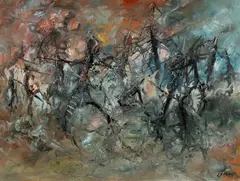 Hugh Sawrey, Corroboree of the Lizard (Arnhem Land), Oil on Masonite