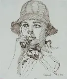 Judy Cassab, Study of the Artist Marina Finlay in Black Hat