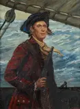 Raymond Lindsay, Buccaneer at Sea, Oil on Board
