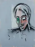 Jeremy Kibel, Head of a Woman, 2012, Oil, Enamel & Acrylic on Tarpaulin Mounted on Linen