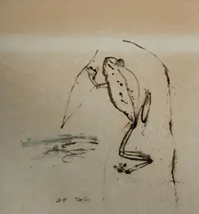 Tree Frog by John Olsen, 1971, Ink & Colour on Paper, sold Mar 2024