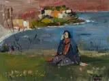 Judy Cassab, Coastal View with Resting Lady