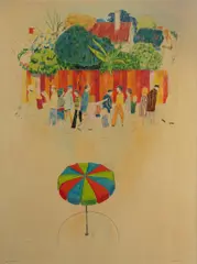 Louis James, Promenade,' 77, Crayon & Mixed Media on Paper on Board