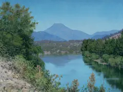 Les Graham, Tranquil Day Upper Macleay, Oil on Canvas Board