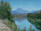 Les Graham, Tranquil Day Upper Macleay, Oil on Canvas Board