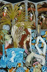 Greg Irvine, Lady in Wicker Chair with Seated Man in Background, Gouache